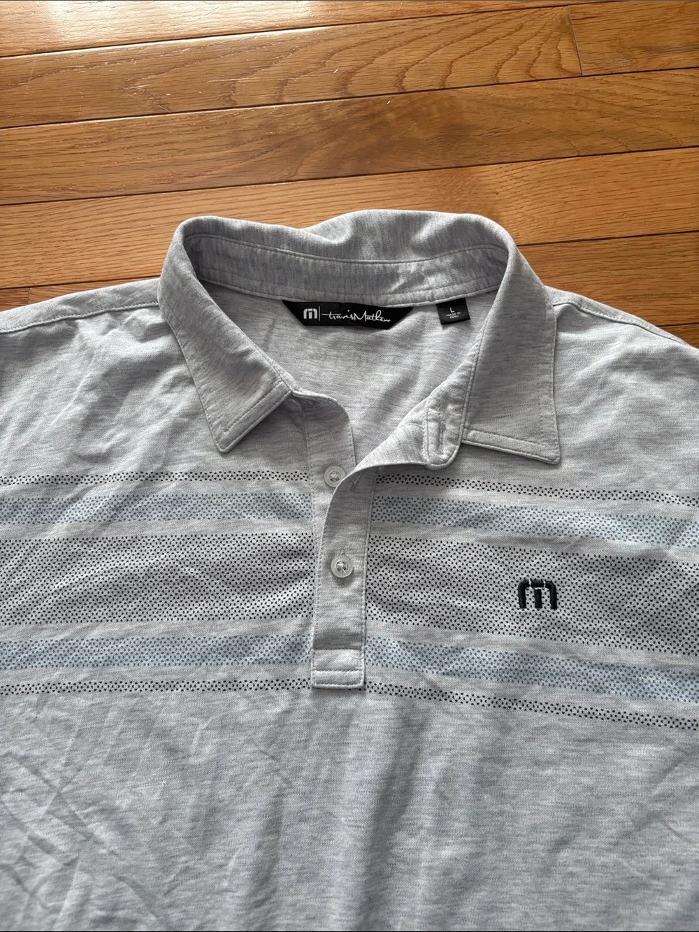 TravisMathew Men’s Heather Gray Polo with Subtle Chest Logo - Picture 3 of 7